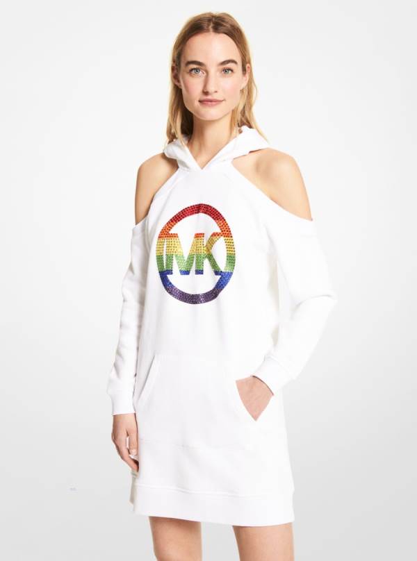 Damske Saty Michael Kors PRIDE Embellished Logo Organic Cotton Terry Hoodie Cutout Biele - Oblecenie Michael Kors Nejlevnejsi | JDIKR-5079